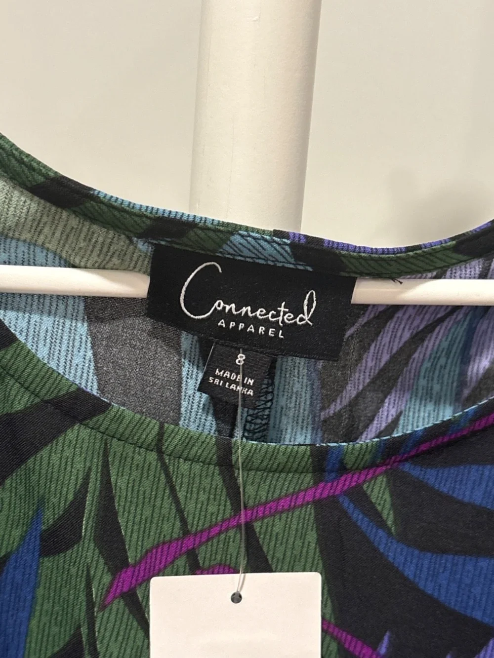Connected Apparel Green and Blue Pattered Midi Dress Size 8 NWT - Picture 3 of 4